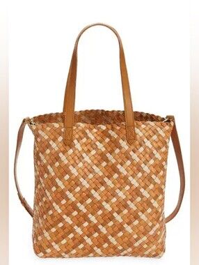 The Medium Transport Tote: Woven Leather Edition For Fall With Crossbody Strap